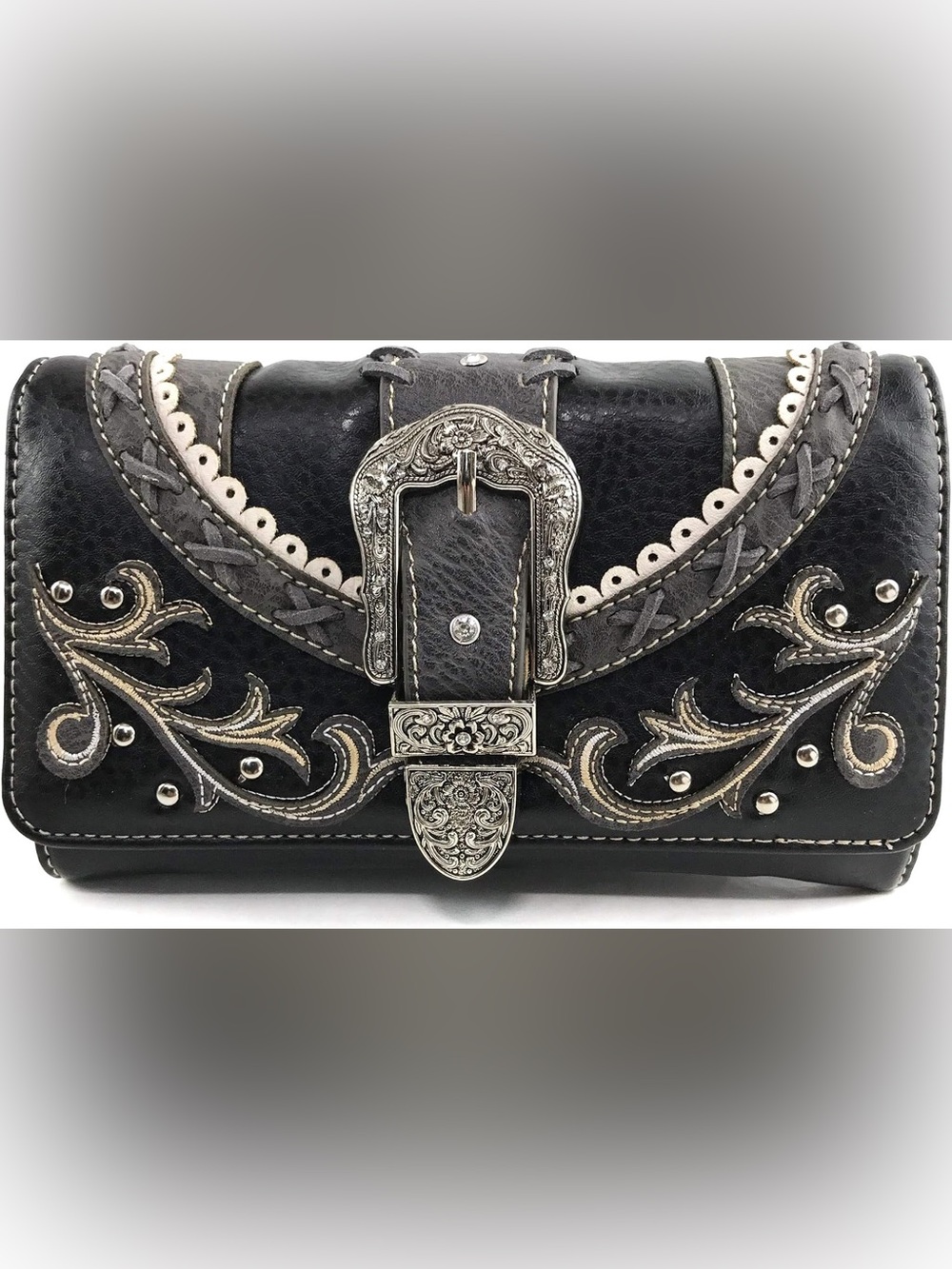 Embellished Black Western Buckle Wallet - Picture 2 of 6